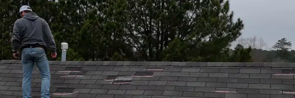 Roof repair estimate process showing inspection, material evaluation, and written quote by Skyline Contracting | Roofing Contractor & Remodeler in GA