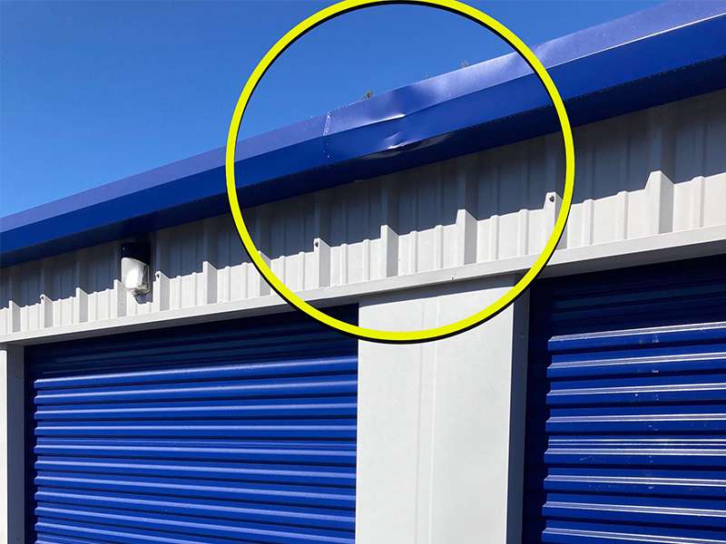 Damage to commercial roof at a storage unit property