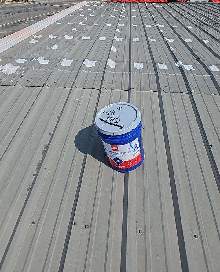 Sealant on a commercial roof during a repair job with Skyline Contracting