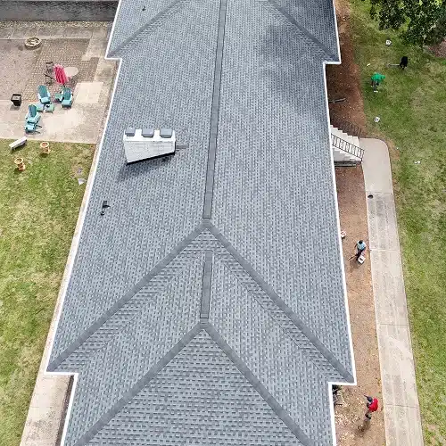 Aerial image showing a residential roof inspection by Skyline Contracting in Gainesville