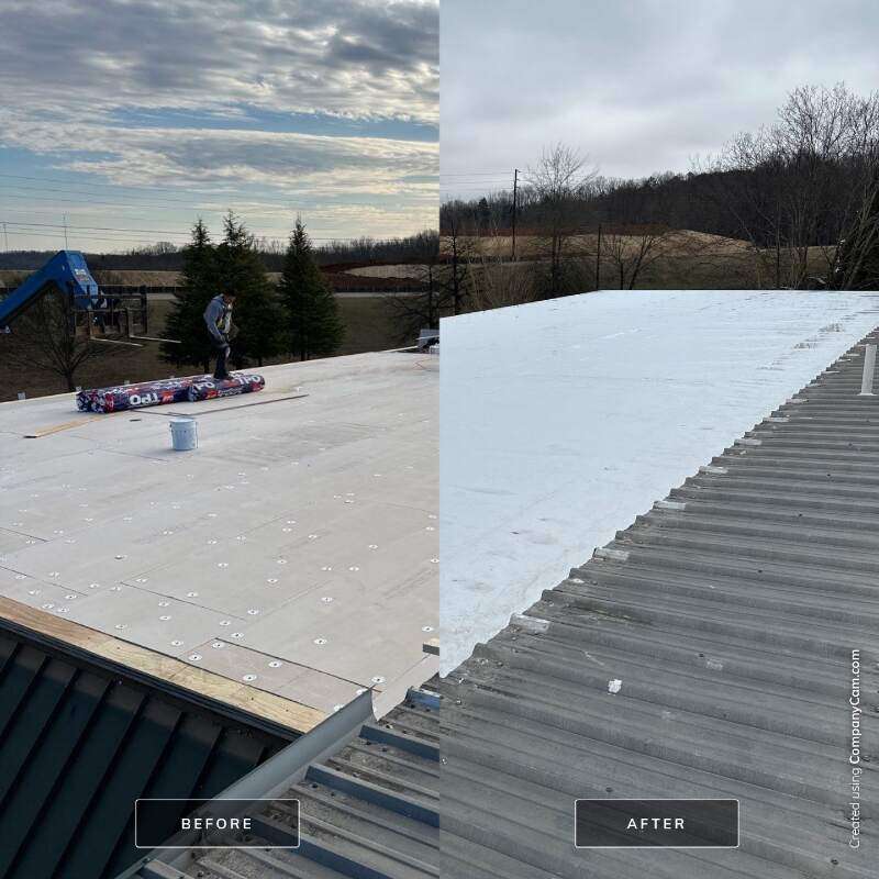 before and after of a TPO roof installation in Gainesville, GA