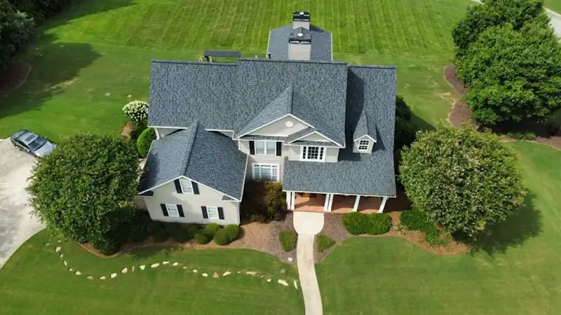 multi level residential home roof arial view