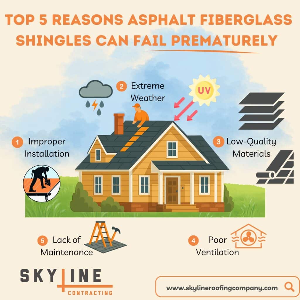 Top 5 Reasons Asphalt Fiberglass Shingles Fail Prematurely Graphic