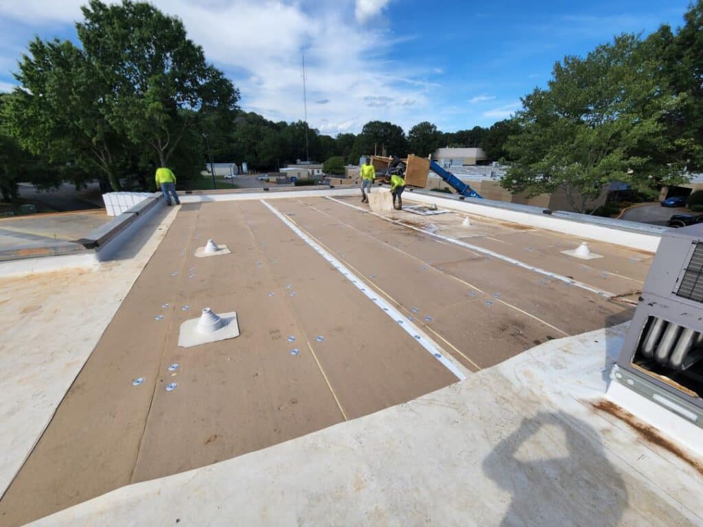 the Skyline Contracting team completes a commercial roof leak repair