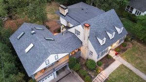 Steep roof on a residential home showing high pitch angle