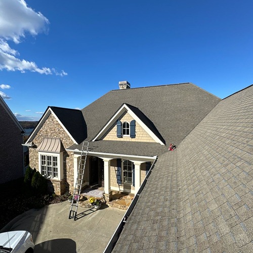 Repaired roof showing completed roof replacement by Skyline Roofing Company in Lake Lanier