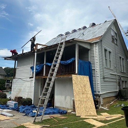 Exterior and roofing project underway on a home, CertainTeed Select ShingleMaster roofing in Gainesville, GA by Skyline Contracting