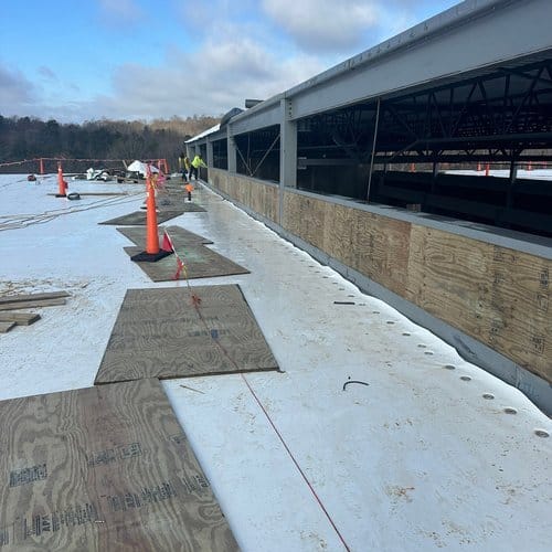Commercial roof replacement with new decking along the parapet, GAF master certified contractor roof replacement in Gainesville, GA by Skyline Contracting